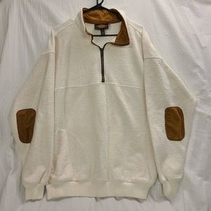 USA Made Pullover tweed Sweater jacket Men XL 1/4 Zip Elbow Patches Long Sleeve